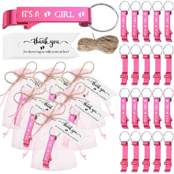 Maxcheck 50 Sets Baby Shower Bottle Opener Favors for Guest Includes It's a Girl Keychain Pink Bottle Opener Aluminum Keychain Baby Shower Thank You