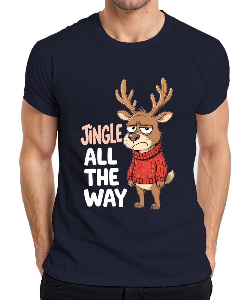 Jingle All The Way Grumpy Reindeer Christmas Cartoon Funny Unisexs Tshirt S