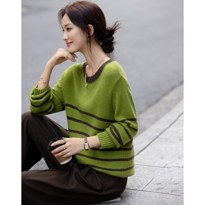Women's Lamb Wool Blend Striped Knit Sweater