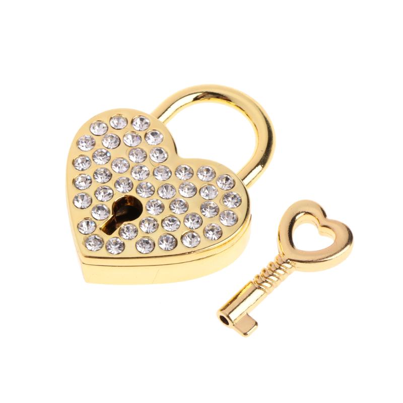Mini Heart Archaize Padlocks With for Key Metal for Wish Lock Jewelry Box Diamonds Decorative Padlock for Lovers, Girls,