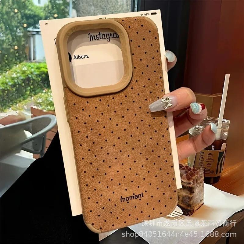 Black Polka Dot for iPhone16/15ProMax Apple 15 Mobile Phone Case 11 Fluff Leather XR Protective Case