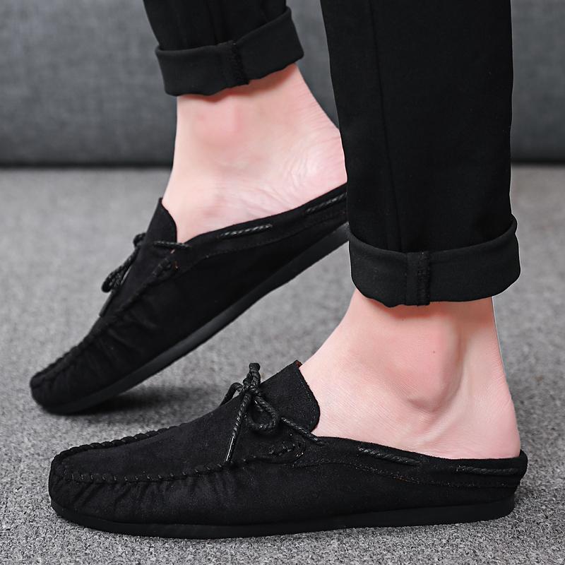 Fashion Summer Half Shoes For Men Dress Shoes Mules Man Slides Leather Casual Shoes Backless Loafers Slippers Flats Sandals 2025