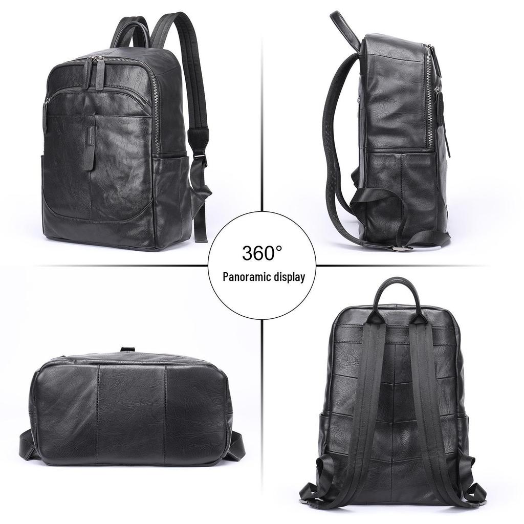 Men's Genuine Leather Cowhide Backpack - Business, Travel, Laptop, and Schoolbag with Large Capacity