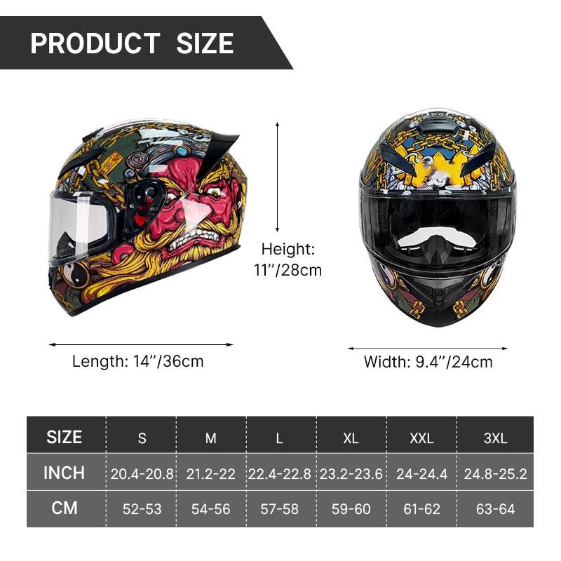 High-Definition Graphic Dynamic Dual R Full Face Motorcycle Helmet for Men Women City Commuting with Unique Artistic Designs