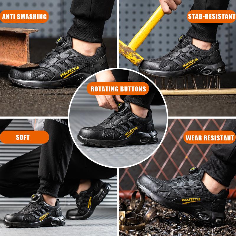 Air cushion Safety Shoes Men Rotating button Fashion Sports shoes Puncture-Proof Indestructible shoes Work Boots Steel toe shoes