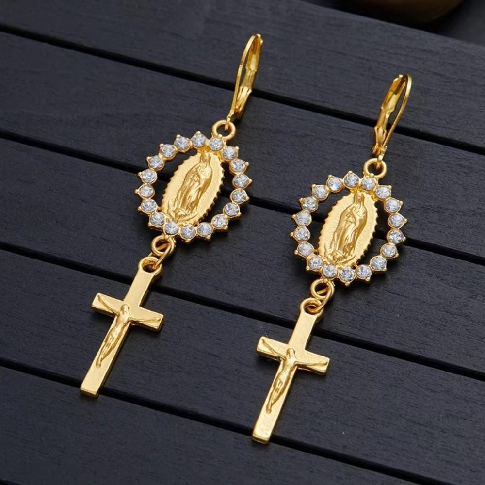 Retro Rhinestone Cross Eardrop Relief Rhinestone Earrings New Punk Style Earrings