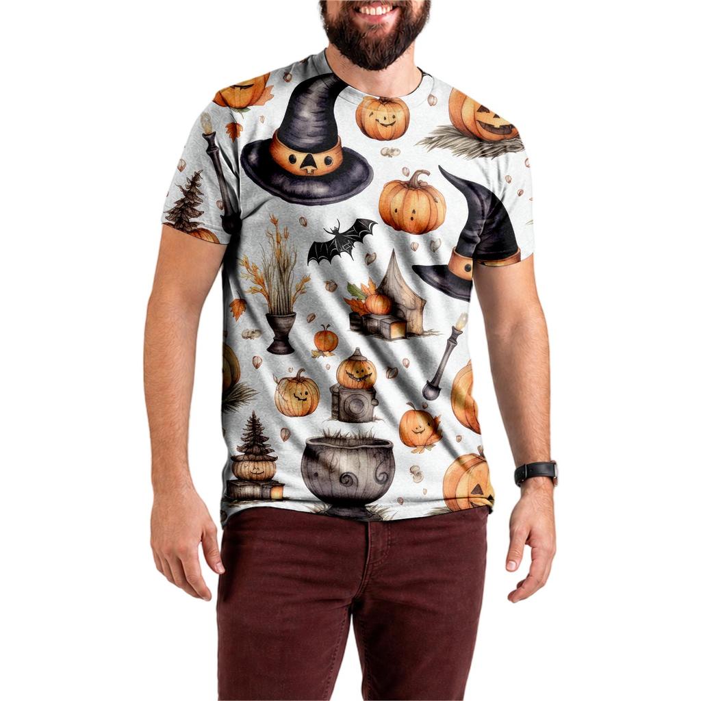 Unisex Halloween T-Shirt All-Over Print with Cute Pumpkin Design for Party and Holiday
