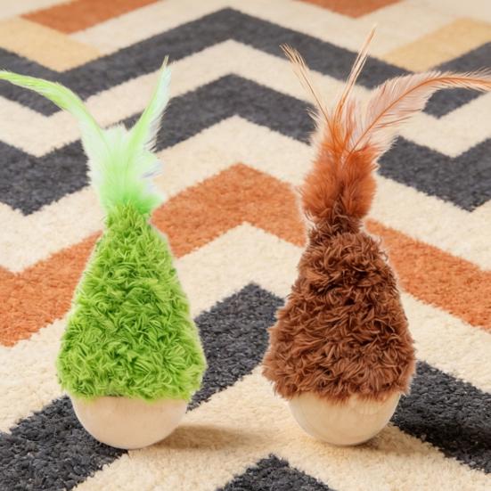 Cat Toy Natural Beech Wood Base Cat Teaser with Feathers Jingle Bell Relieve Boredom Pet Interactive Toy Cat Accessories