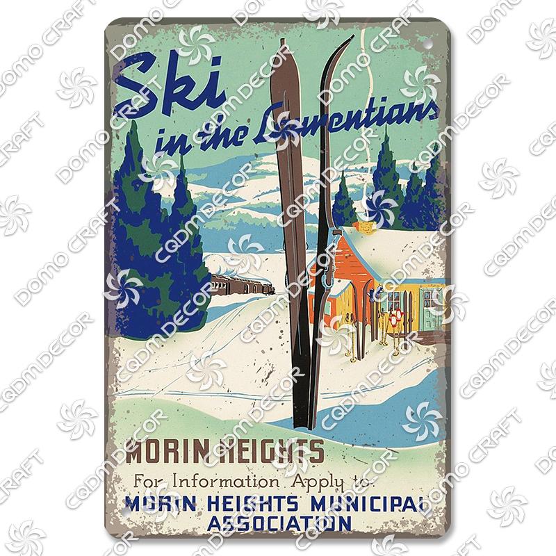 Ski Poster Metall Blechschilder Skipiste Schlitten Winter Skifahren Sport Metallplatte Vintage Wanddeko Geschäft Ski Club Wohnzimmer Zuhause