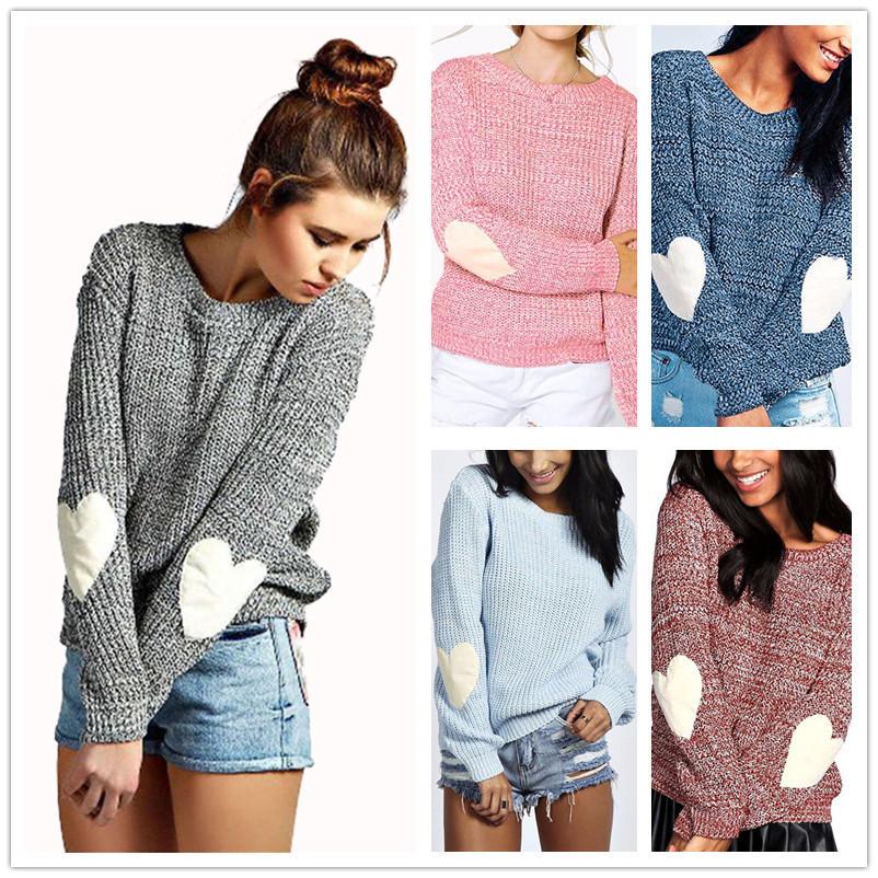 Casual Solid Knit Sweater Ladies V Neck Crew Neck Warm Daily Long Sleeve Blouse