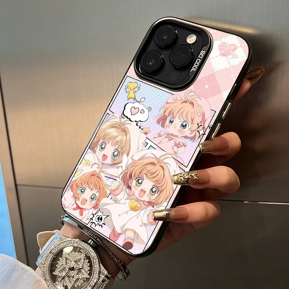 Anime cards-girl-sakura Phone Case For iPhone 17,16,15,14,13,12,11 Plus Pro Max Colored Silver Phone Case