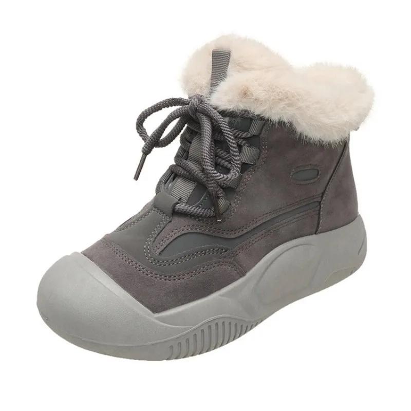 Platform Fur Ankle Snow Boots Women Cotton Shoes Flats Plush Warm Sneaker Winter Fad 2024 Trend Suede Casual Lace Up Botas Mujer