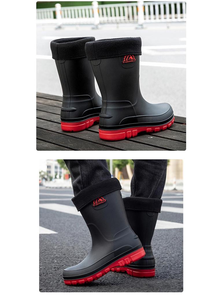 Men's Waterproof Mid-Calf Non-Slip Rain Boots – Fashionable Korean-Style Slip-On Rubber Shoes.