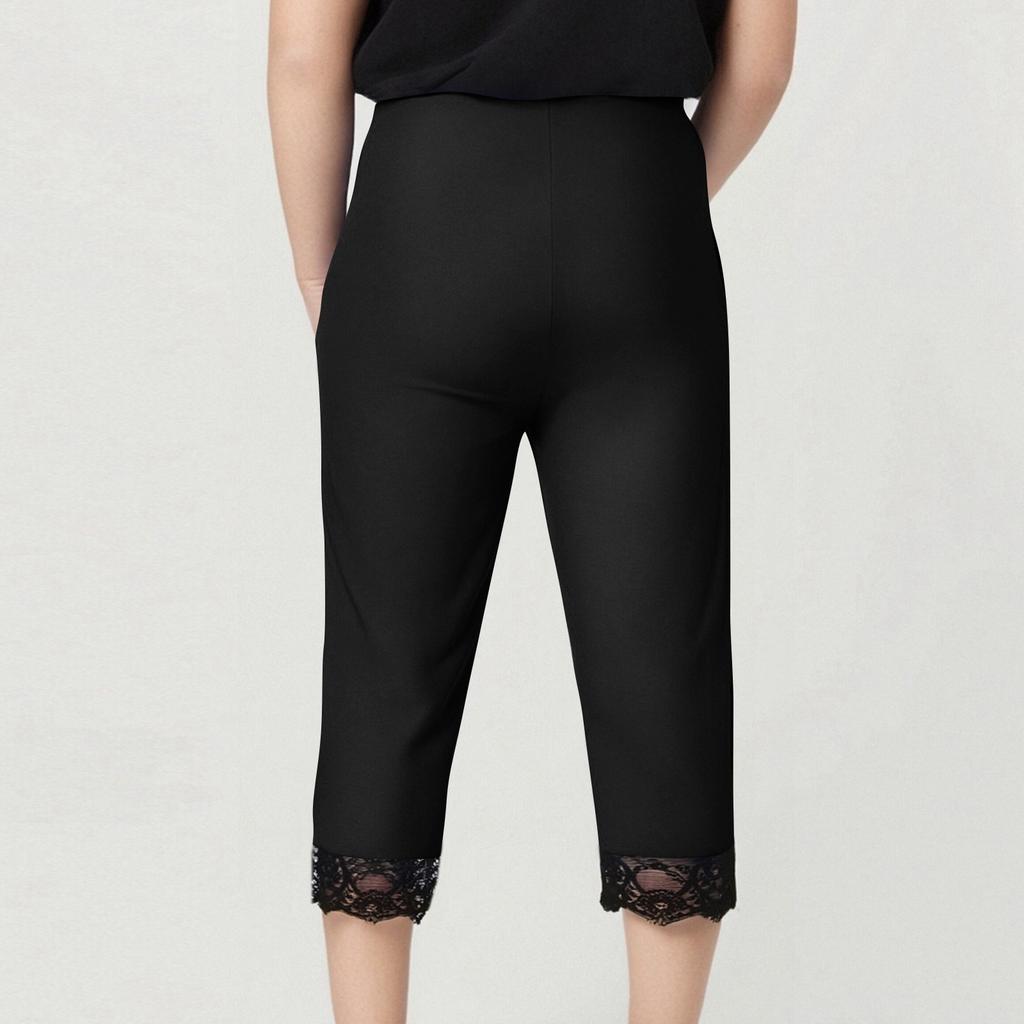 Women's Fashion Large Color Lace Splicing Bottom Pants With Elastic Waist Sports And Leisure Cropped Pants