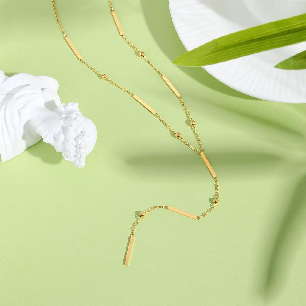 Beaded Long Chain Y Shape Necklace For Women, Minimalist Drop Bar Pendant Choker Necklaces, Clavicle Chain Jewelry