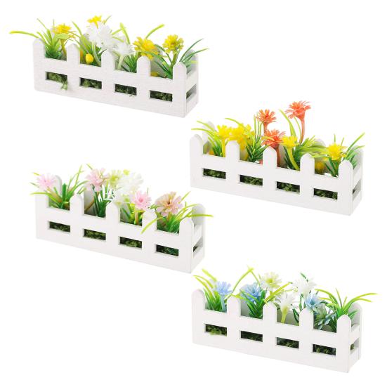 Mini Flower Bed Planter 1:12 Scale Miniature Wooden Fence Flower Pot Set Handcrafted Picket Fencing Planters for Doll Houses Garden Village