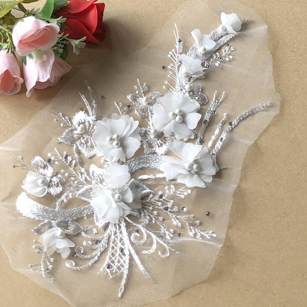 1 Pcs Rple Pink Yellow Blue Lace Flower Stickers 3D Flowers Wedding Dress DIY Fashion Patch Lace Fabric For Hair Band Scrapbooki