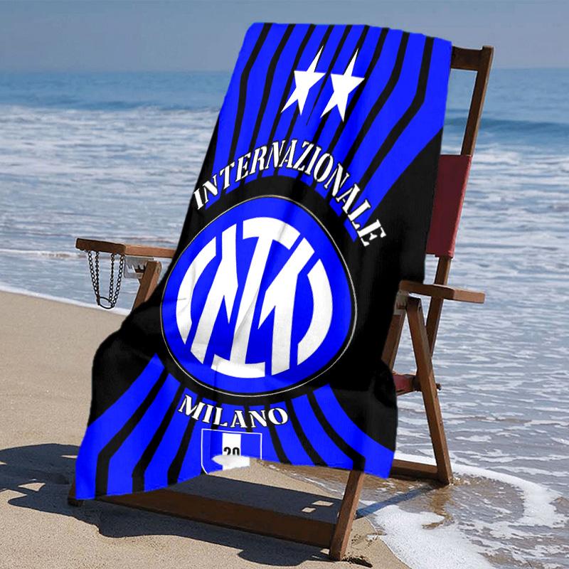 proof beach towel with FC Inter Milan logo pattern - soft,absorbent,quick-drying,machine washable - perfect for swimming,camping,bathing