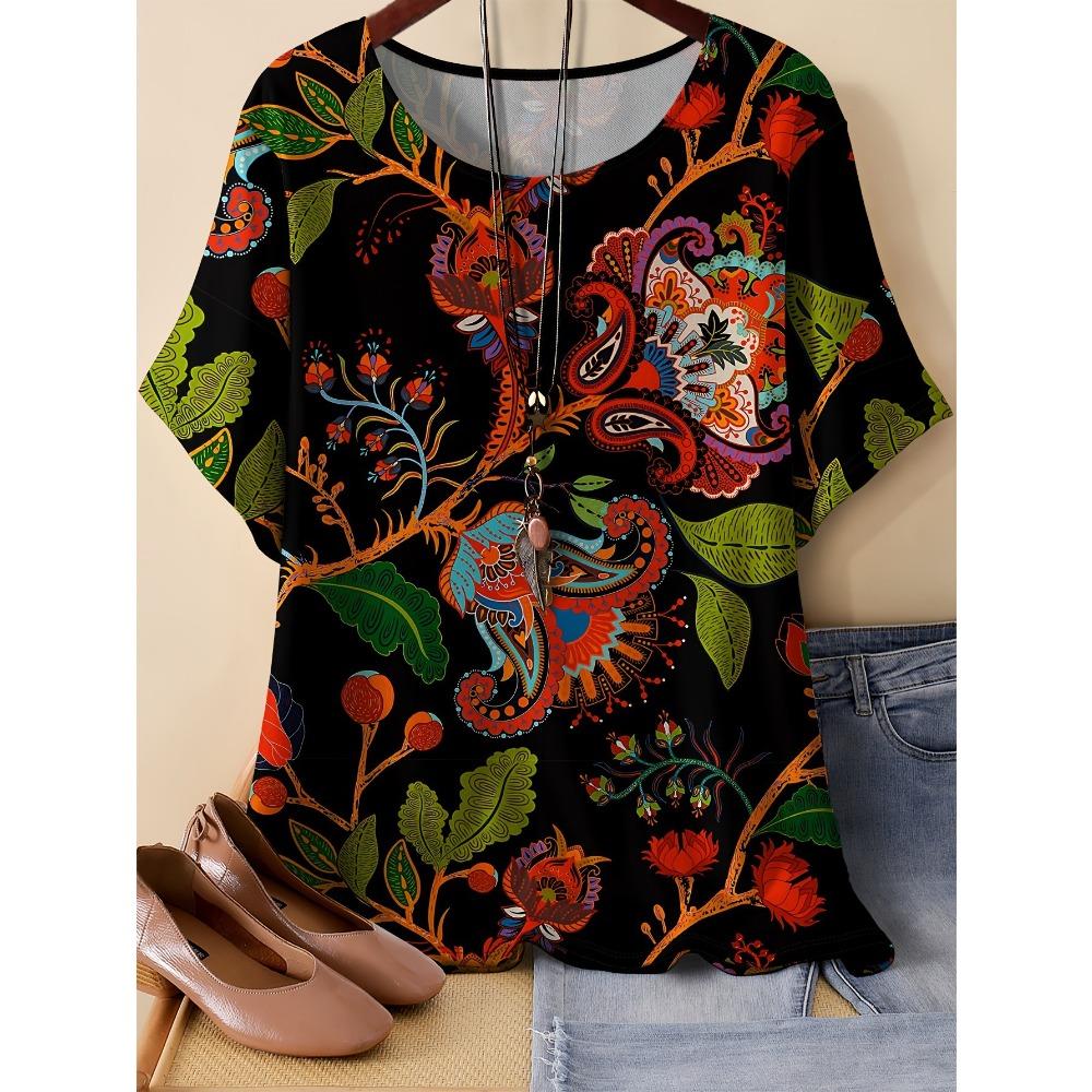 Summer Womens Retro 3D Printed Color Striped T-shirt Pattern Loose Comfortable Breathable Large Size Fashion O-neck T-shirt