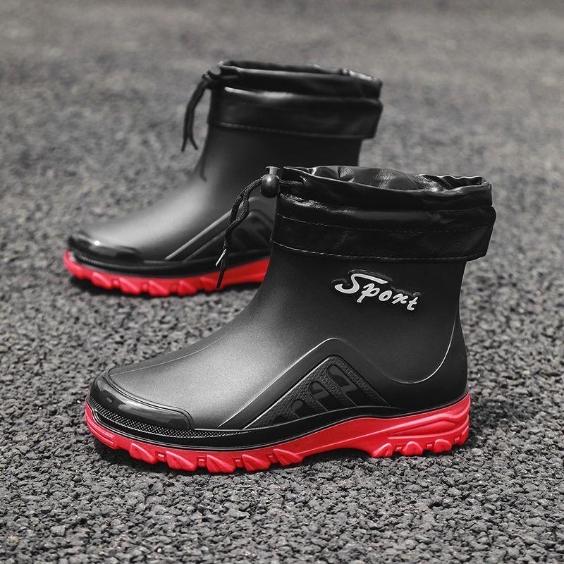 Fashion short rain shoes men's non-slip, anti-wear, velvet and warm