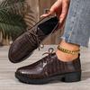Retro Lace Up Low Top Shoes for Women Autumn 2025 New British Style PU Leather Size 36-43 Mid Heeled Loafers Zapatos De Mujer