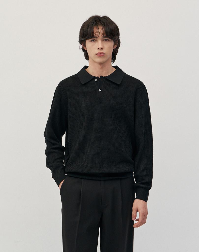 WORK ON BODY OFF Easyon Semi-Overfit Collared Knit [Black]
