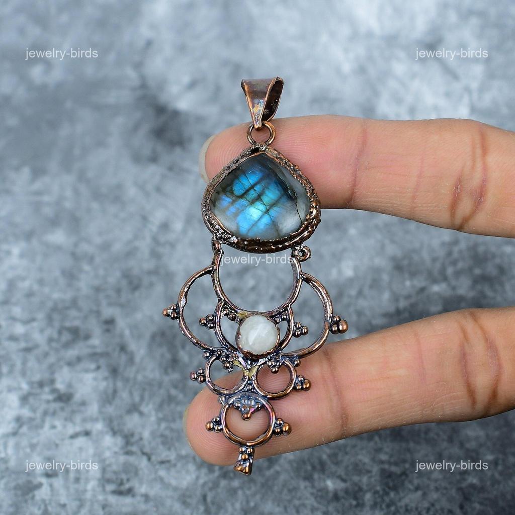 Natural Labradorite Copper Electroformed Daughter Gift Third Eye Chakra Pendant VP-7