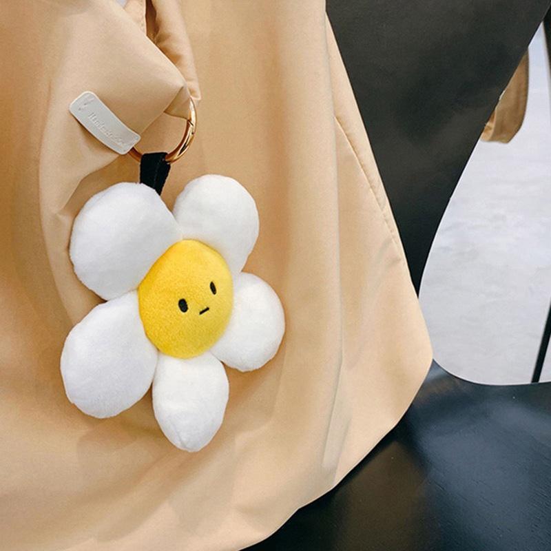 Cute Sunflower Plush Keychain Doll For Decorating And Hanging, White Color, 14cm/5.12in Height