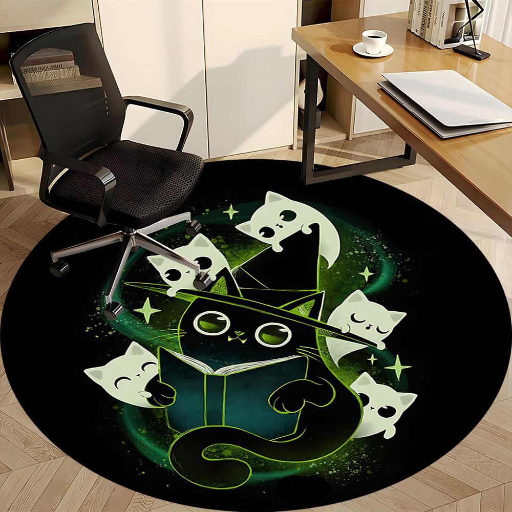 1pc Witchcraft Cats Office Round Area Rug, Under Office Chairs Bedroom Living Room Home Decor, Room Deco, Available in Various Sizes