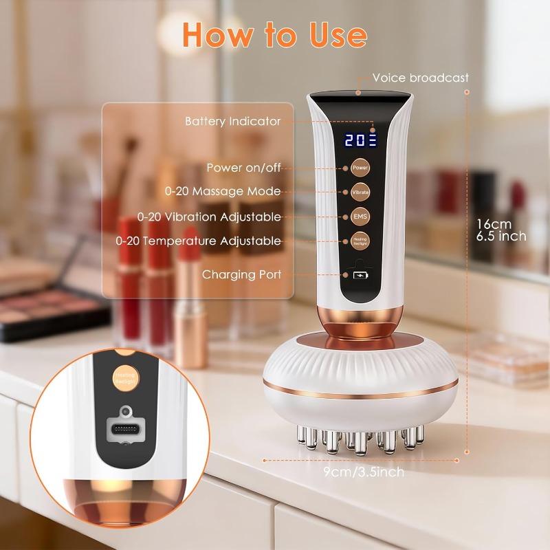 Rechargeable EMS body massager with red light vibration and heating for removing cellulite and relaxing muscles.