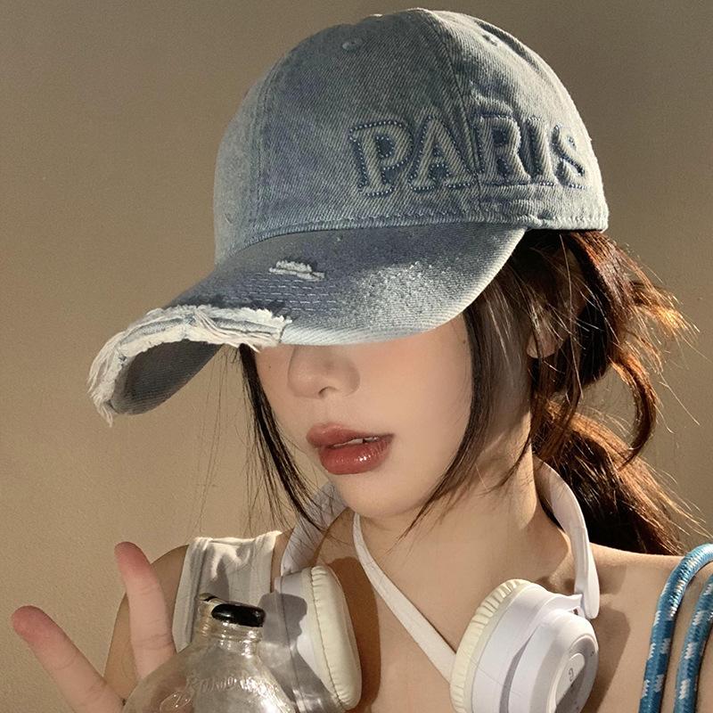 

Бейсболка из потертого денима с рваными полями, с буквами алфавита, с большой окружностью головы, универсальная шляпа для лица Adjustable