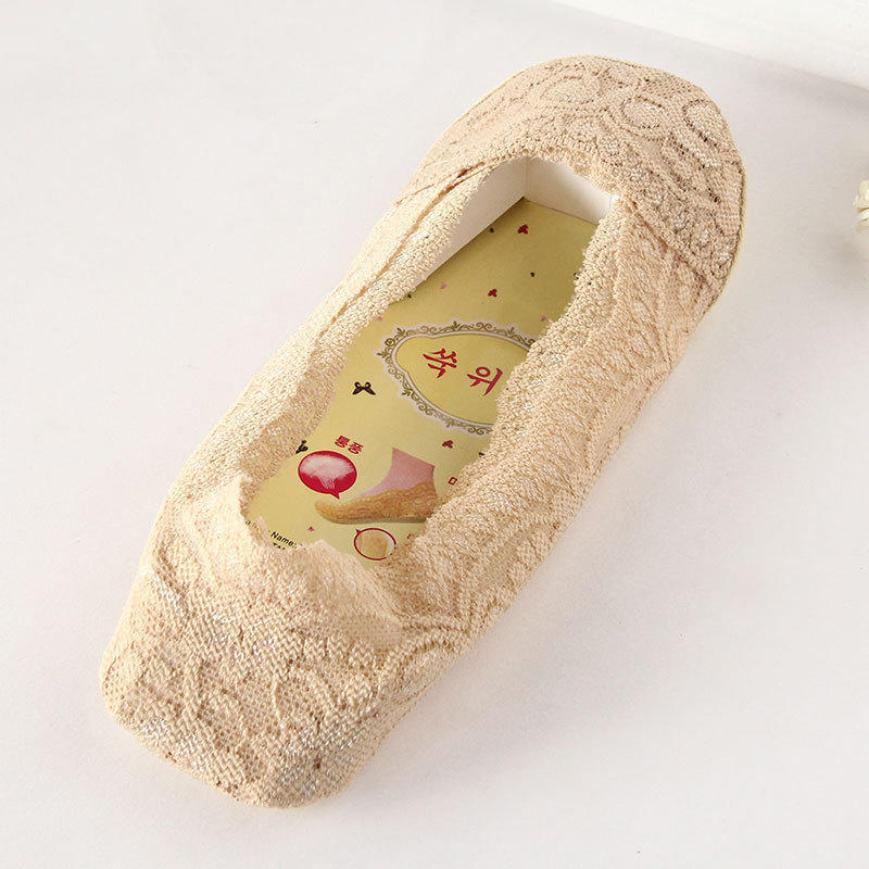 Women Spring and Summer Thin Solid Color Lace Silicone Foot Non Slip Shallow Mouth Invisible Socks