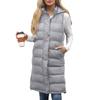 Fashionable Women's Hooded Sleeveless Vest Long Solid Color Zipper Padded Thickened Jacket