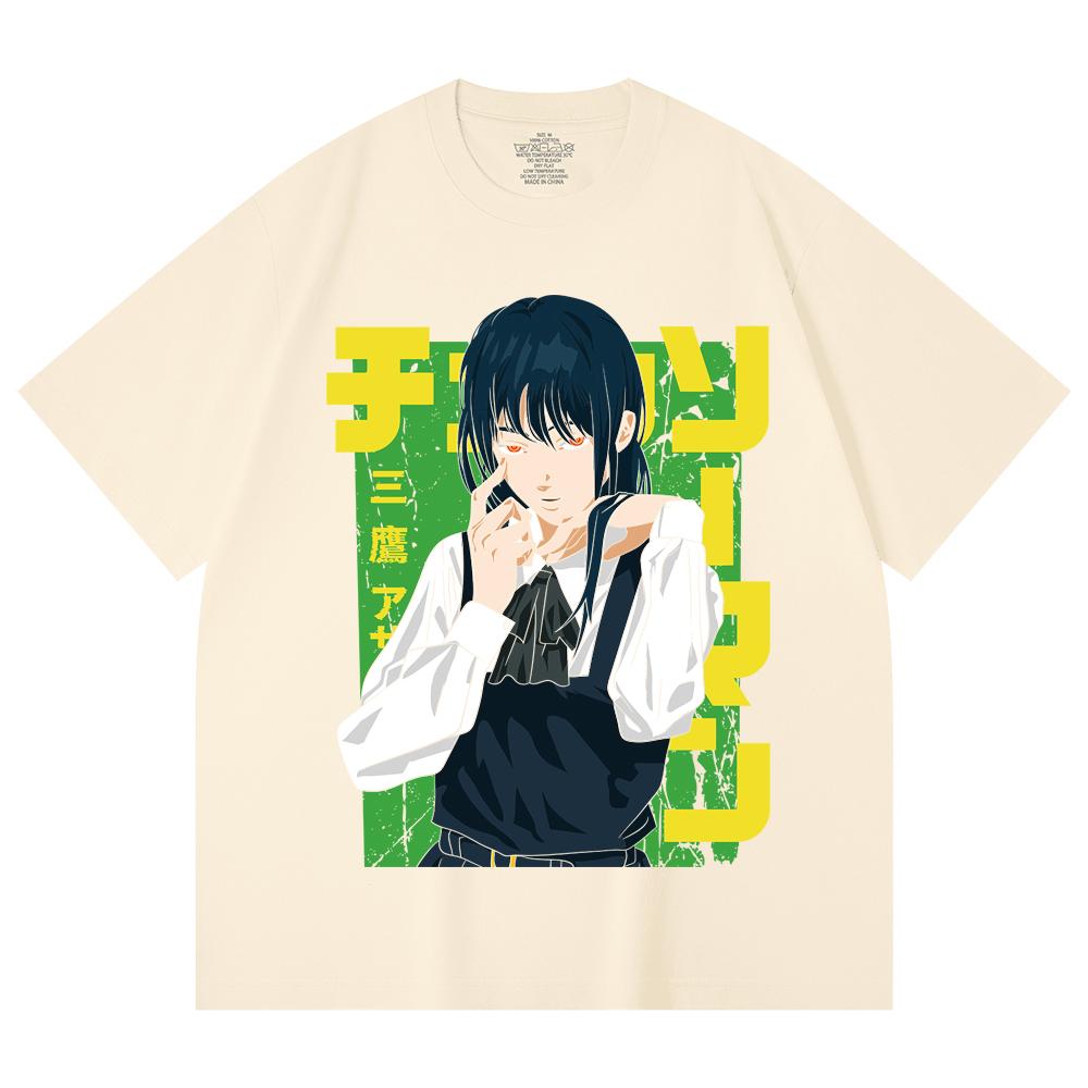 230 Gsm 100% Cotton Chainsaw Man V59 Asa Print Unisex Heavy Cotton T Shirt XS абрикосовый
