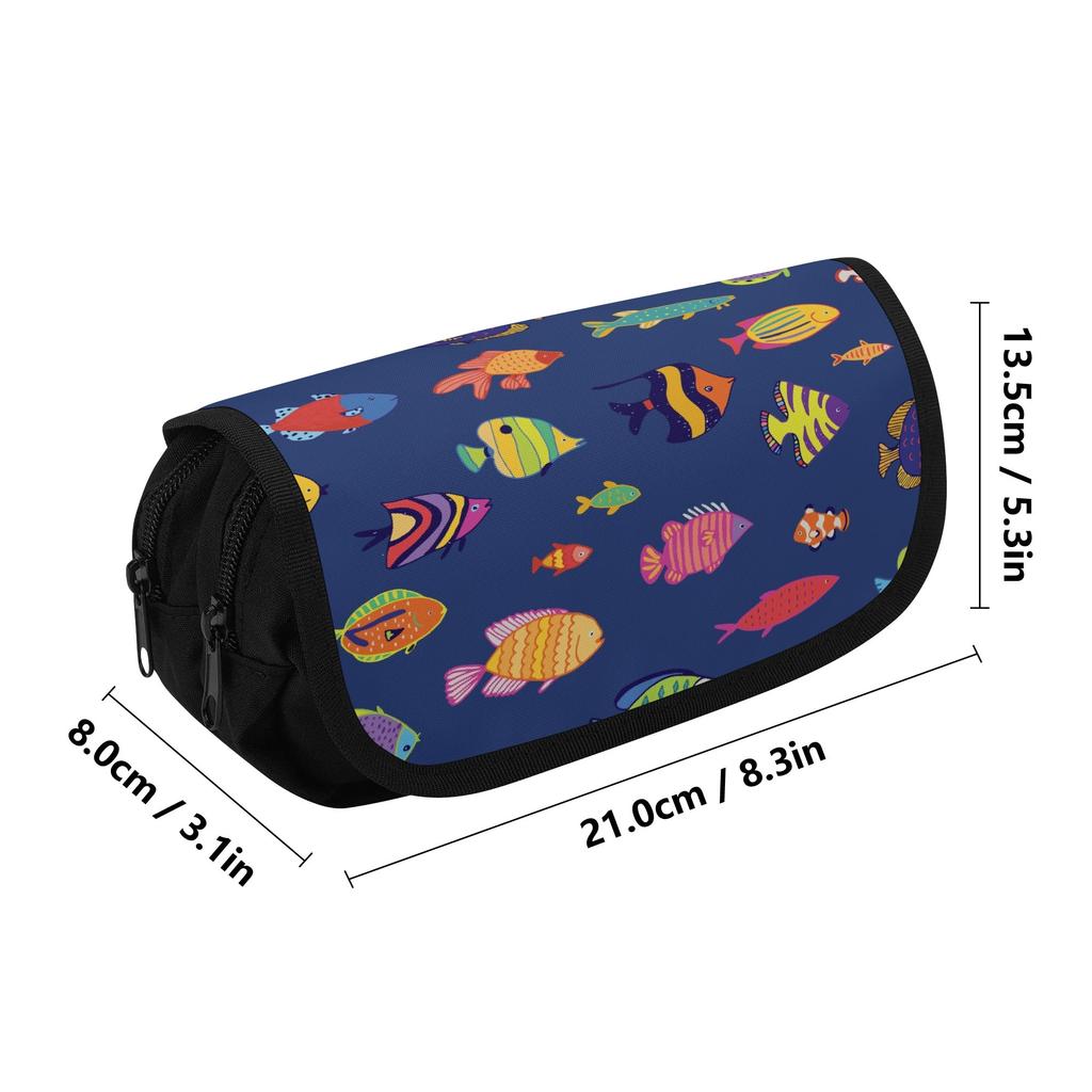 Pen Case Double Layer 300D Polyester Double Zipper with Two Spacious Sections for Pens Stationery and Earphones for Boys Girls