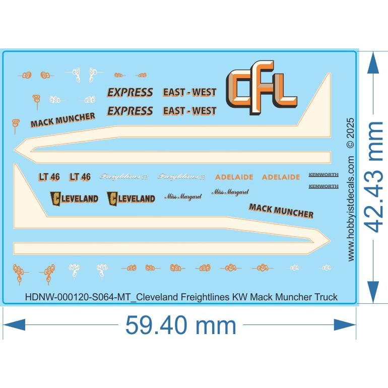 Cleveland Freightlines KW Mack Muncher Truck - 1/64 - Water Decal