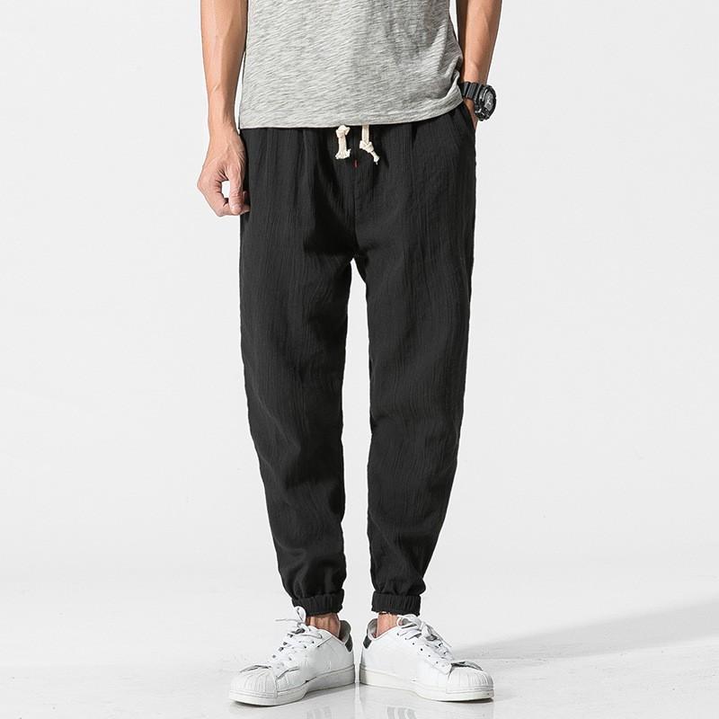 Men's Thin Solid Color Drawstring Lantern Pants Mid Waist Simple Sports Casual Pants