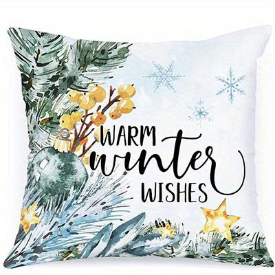 Home Decor Winter Wishes & Snowy Christmas Pillows Pattern Cushion Cover Suitable for Sofa Bedroom Car Pillow Cover