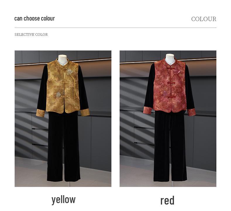Spring Elegant Chinese-Style Velvet Three-Piece Suit for Middle-Aged and Elderly Women