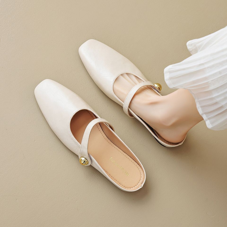 Women's Flat Summer One Strap Mary Jane Sandals Outer Wear Baotou Half Slippers