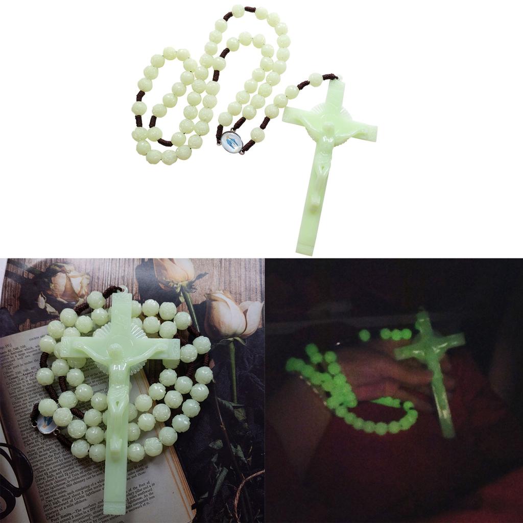 Rosary Beads Necklace with Jesus Crucifix,Catholic Prayer Gifts Luminous Cross Pendant Necklace Simple Jewelry Gifts