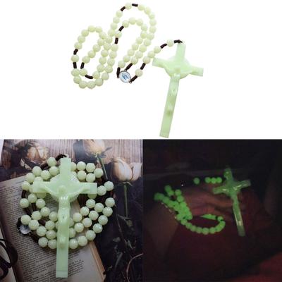 Rosary Beads Necklace with Jesus Crucifix,Catholic Prayer Gifts Luminous Cross Pendant Necklace Simple Jewelry Gifts