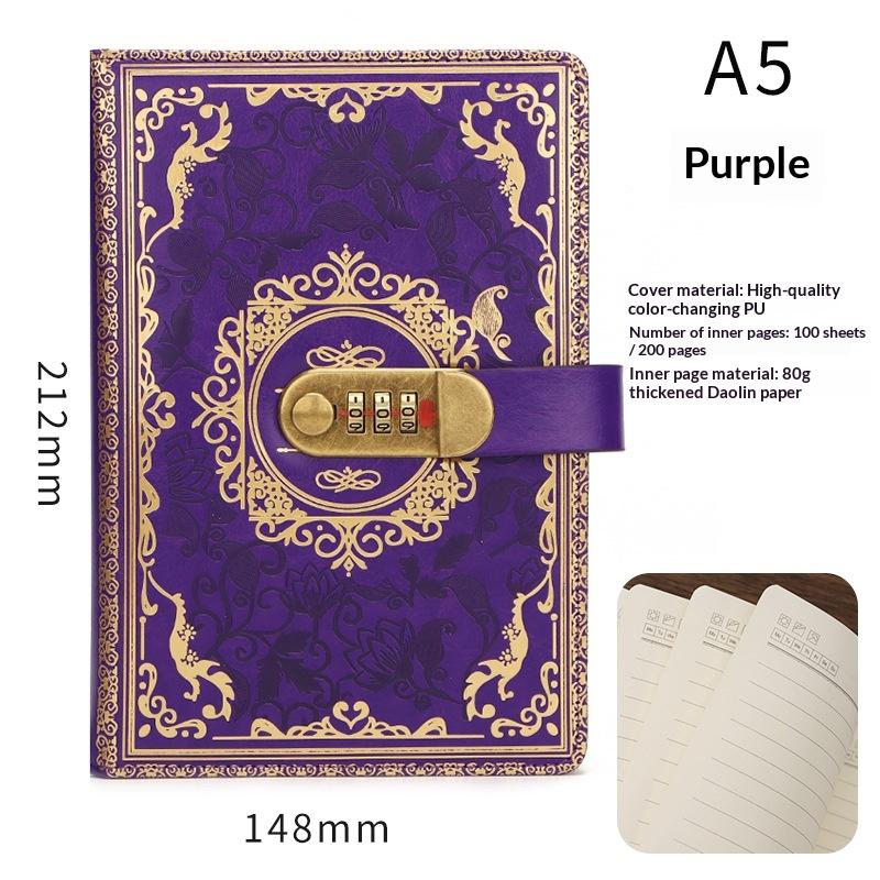A5 Retro Digital Password Notebook Journal With Lock Diary Pu Leather Privacy Notebook Sub-Password Lock Notebook Supplies