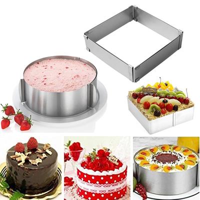 2 pezzi anello mousse regolabile stampo per torta rotondo e quadrato in acciaio inox strumento di cottura