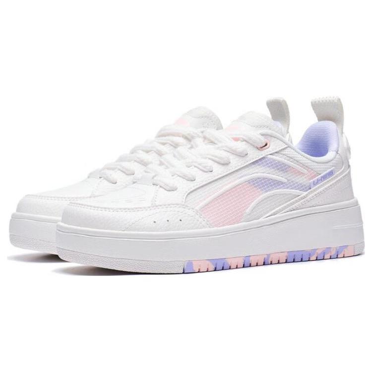 New LiNing Floating Light Anti Slip Wear Resistant Low Top Skateboard Shoes Women's White Purple Pink AGCT142-4