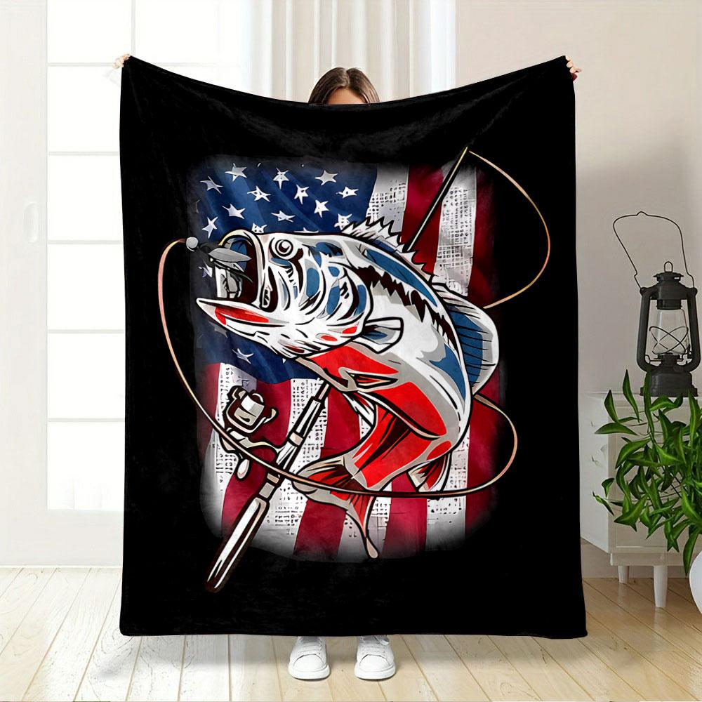 Fishing Bass with Flag Design for all seasons blanket lunch break throw gift