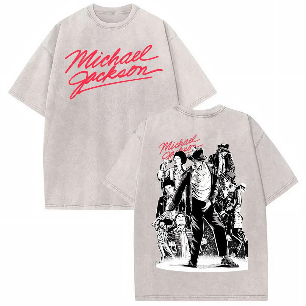 Michael Jackson King of Pop MJ Vintage Washed T-Shirt Herren Damen High Street Gothic Klassisches T-Shirt Sommer Oberteile Hip Hop T-Shirt