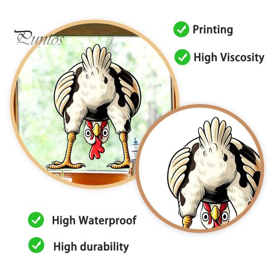 Static Adsorption Sticker Funny Chicken Window Cling, Upside Down Rooster Glass Sticker, Wall Decor Waterproof Non-adhesive Decal for Living
