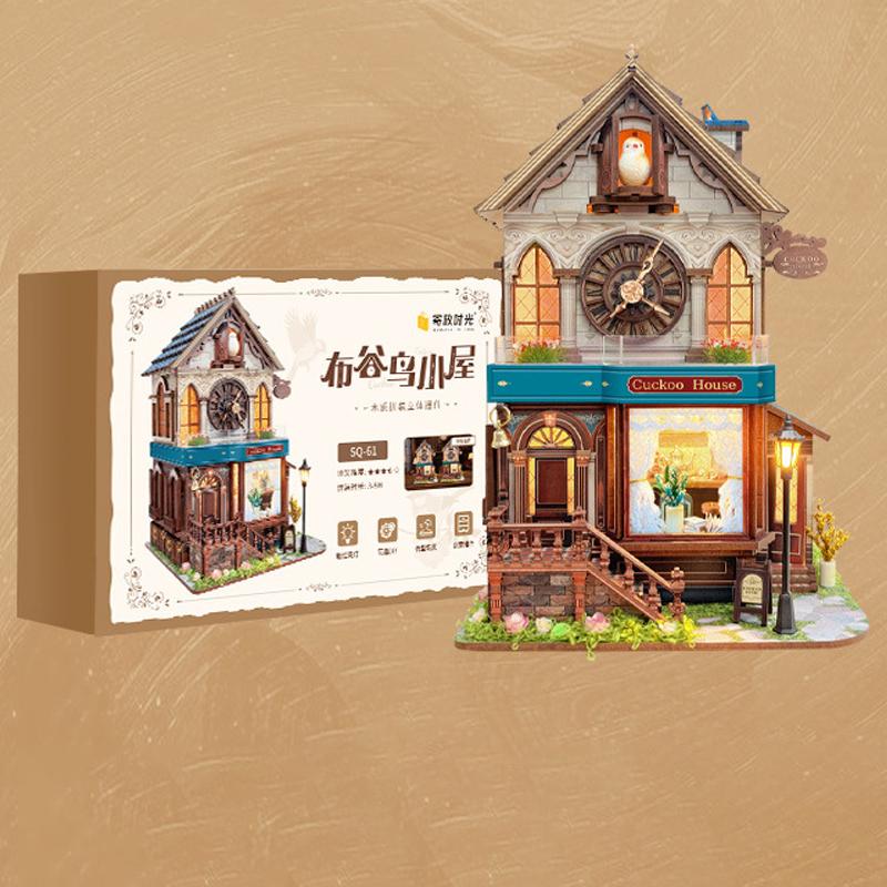 Retro Cuckoo House DIY Wooden House Cottage Figurines Miniatures Kits With LED Lights Home Decoration For Adult Handmade Gifts