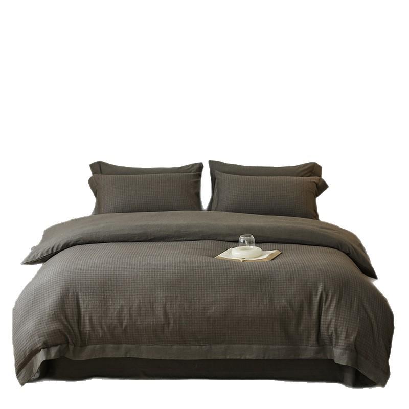 2026 Spring/Summer Men's Pure Cotton Striped 4-Piece Bedding Set: Washed Cotton Bed Sheet & Duvet Cover.